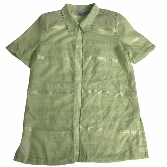 TOP Season Sage Green Short Sleeve Button Down Tunic Length Shirt - Picture 1 of 11
